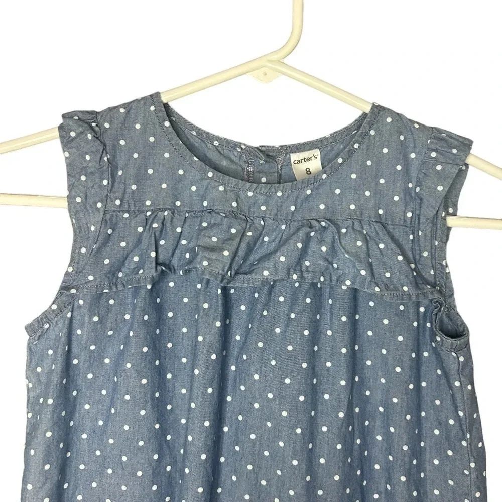 Carters tank top ruffle polka dot chambray cotton size 8 - Picture 3 of 7